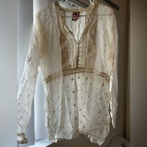 JOHNNY WAS Cream Embroidered Blouse